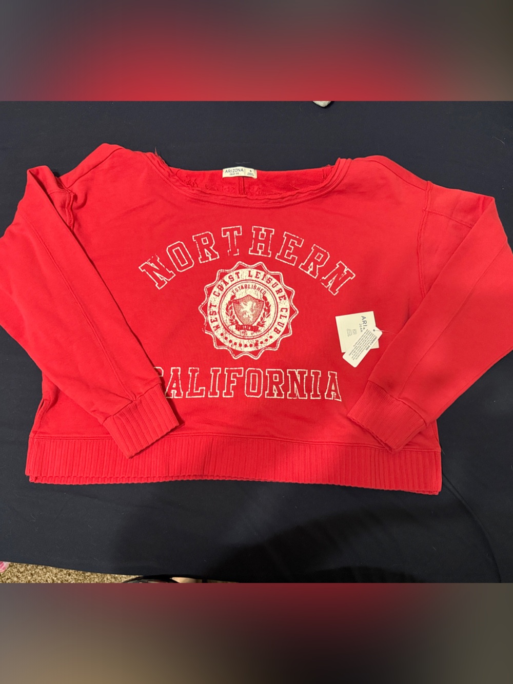 Red distressed Arizona cropped Graphic Sweatshirt for Juniors Small NEW